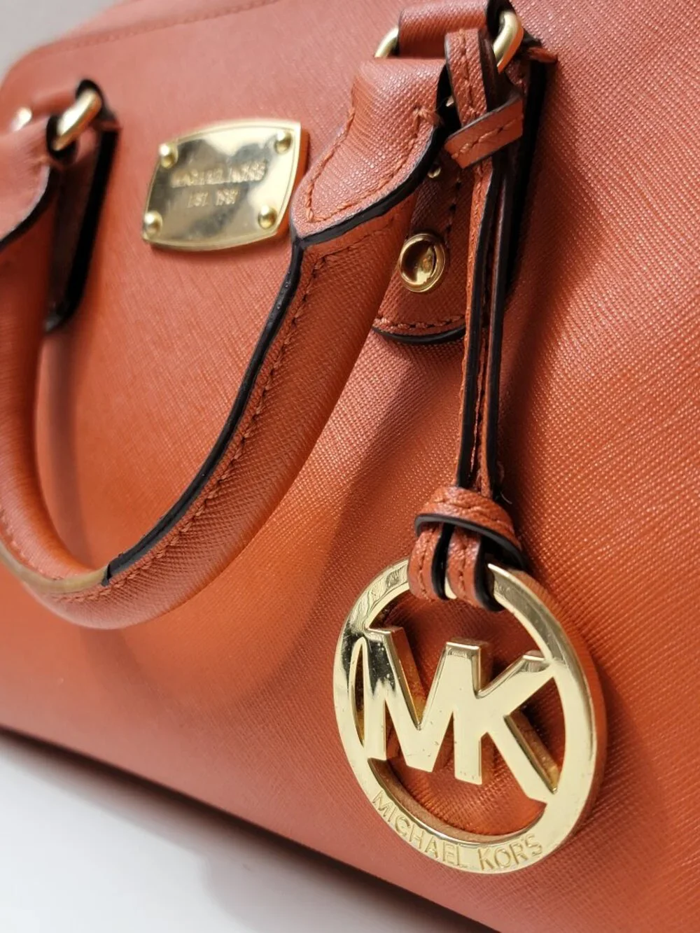Michael Kors Small Satchel Burnt Orange Saffiano Leather Gold Top Handle Bag